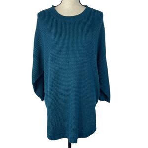 Black Tape SZ X Sweater Dolman Sleeve Chunky Knit Crew Neck Oversized Teal Blue